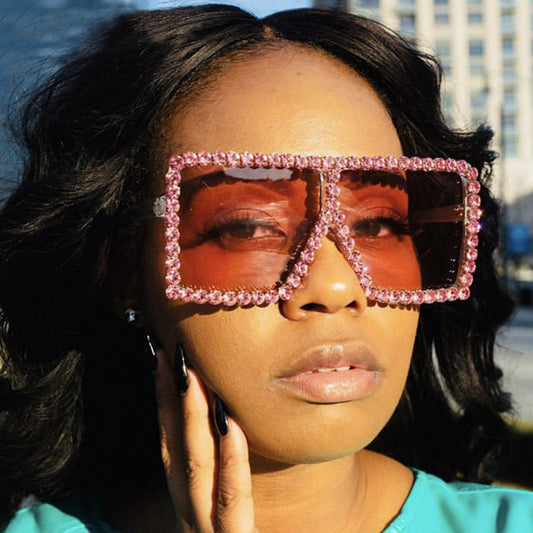 Cool Big Square Sunglasses With Diamonds